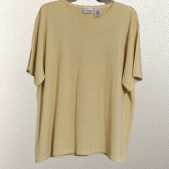 Vintage Villager Signature Liz Claiborne Yellow And Gold Metallic Top Size 2X - Picture 4 of 5